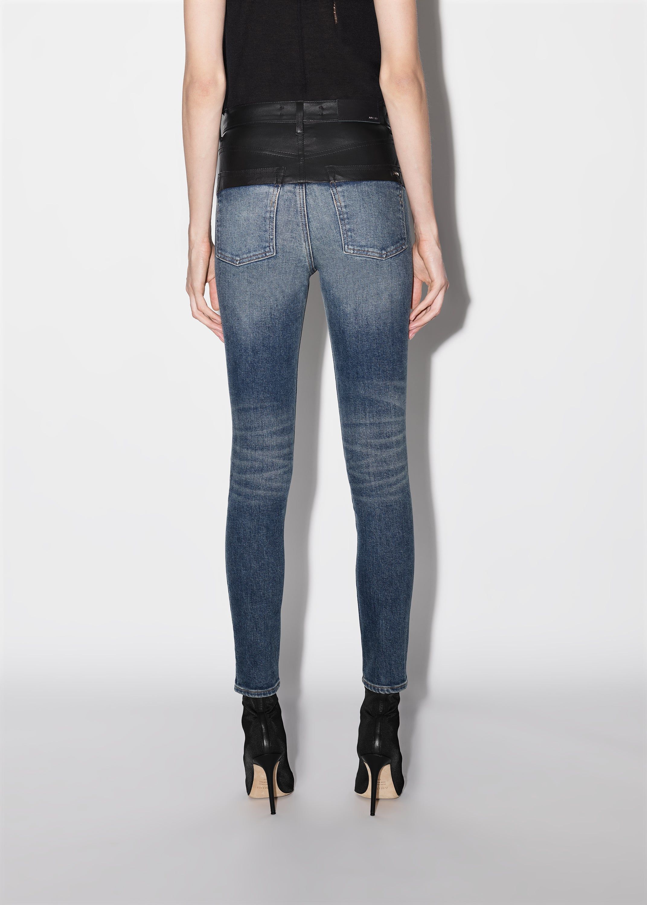 WOMEN - HYBRID SKINNY W/ LEATHER - BLACK_CLASSIC DEEP INDIGO sold by AMIRI product image thumbnail 5