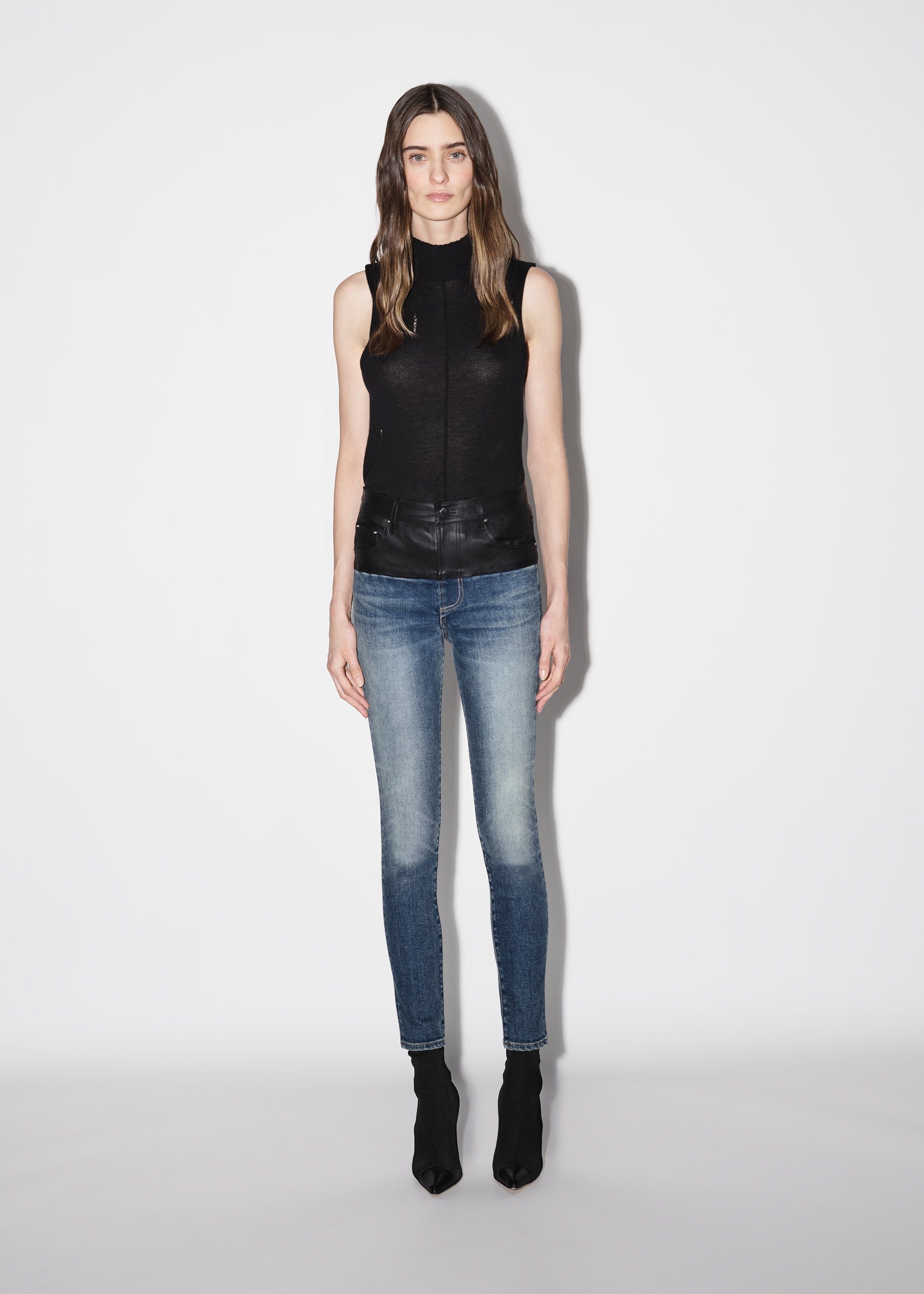 WOMEN - HYBRID SKINNY W/ LEATHER - BLACK_CLASSIC DEEP INDIGO sold by AMIRI product image thumbnail 2