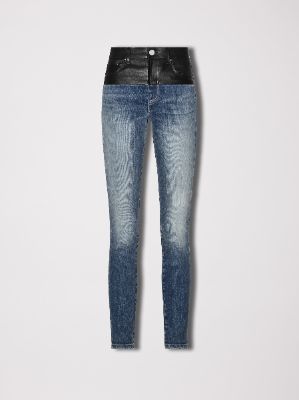 WOMEN - HYBRID SKINNY W/ LEATHER - BLACK_CLASSIC DEEP INDIGO made by AMIRI