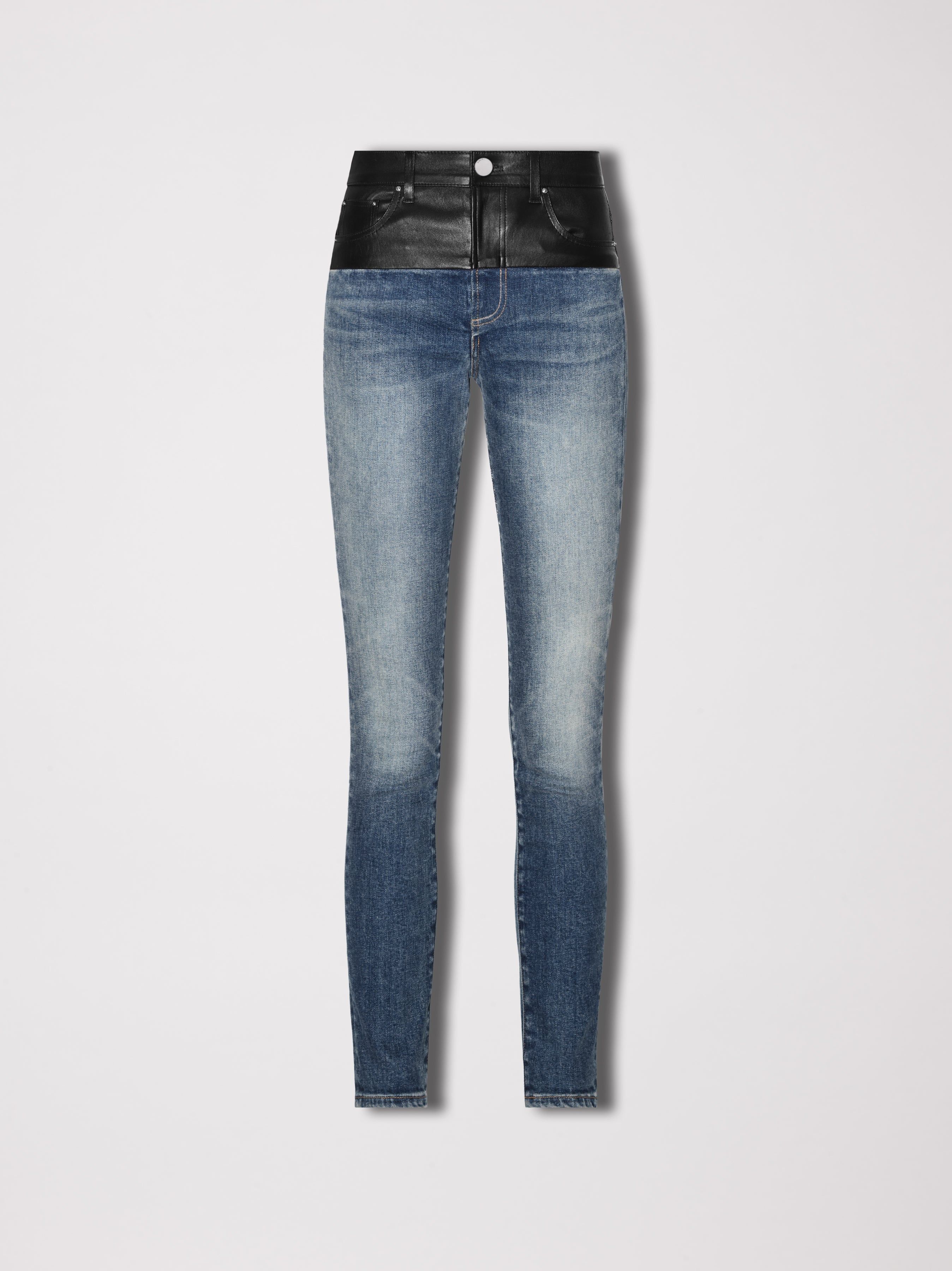 WOMEN - HYBRID SKINNY W/ LEATHER - BLACK_CLASSIC DEEP INDIGO sold by AMIRI