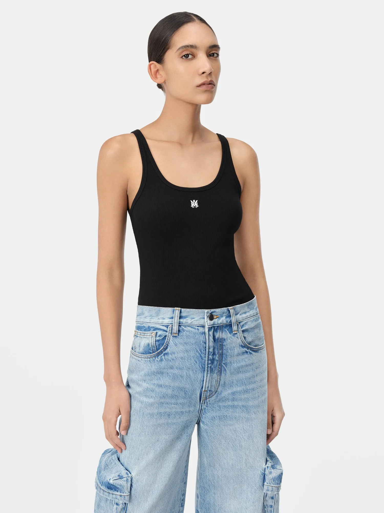 WOMEN - WOMEN'S MA EMBROIDERED RIBBED TANK - Black sold by AMIRI product image thumbnail 2
