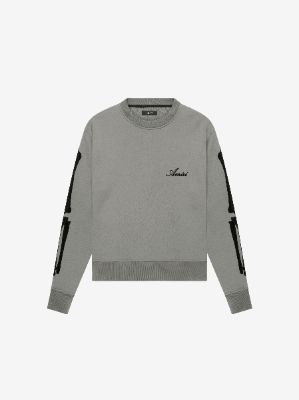 Bones Logo Crew Heather - Grey / Black sold by AMIRI