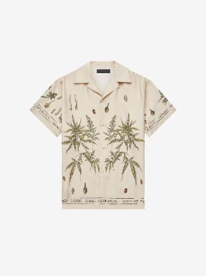 BOTANICAL LEAVES SHORT SLEEVE SHIRT - Natural sold by AMIRI