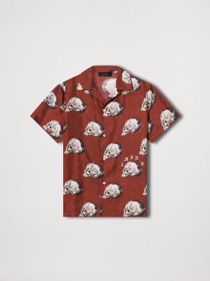 ALL OVER SKULL BOWLING SHIRT - RED sold by AMIRI