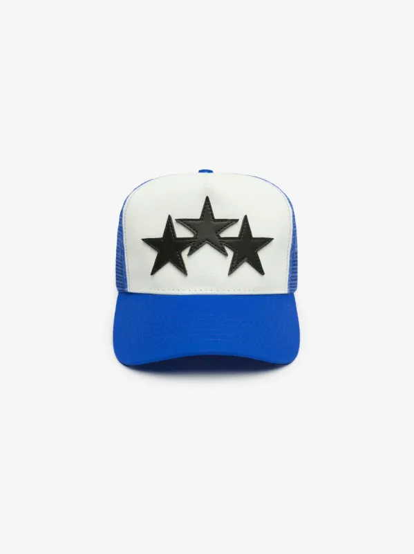 3 STAR COLOR BLOCK TRUCKER HAT - Blue / White sold by AMIRI