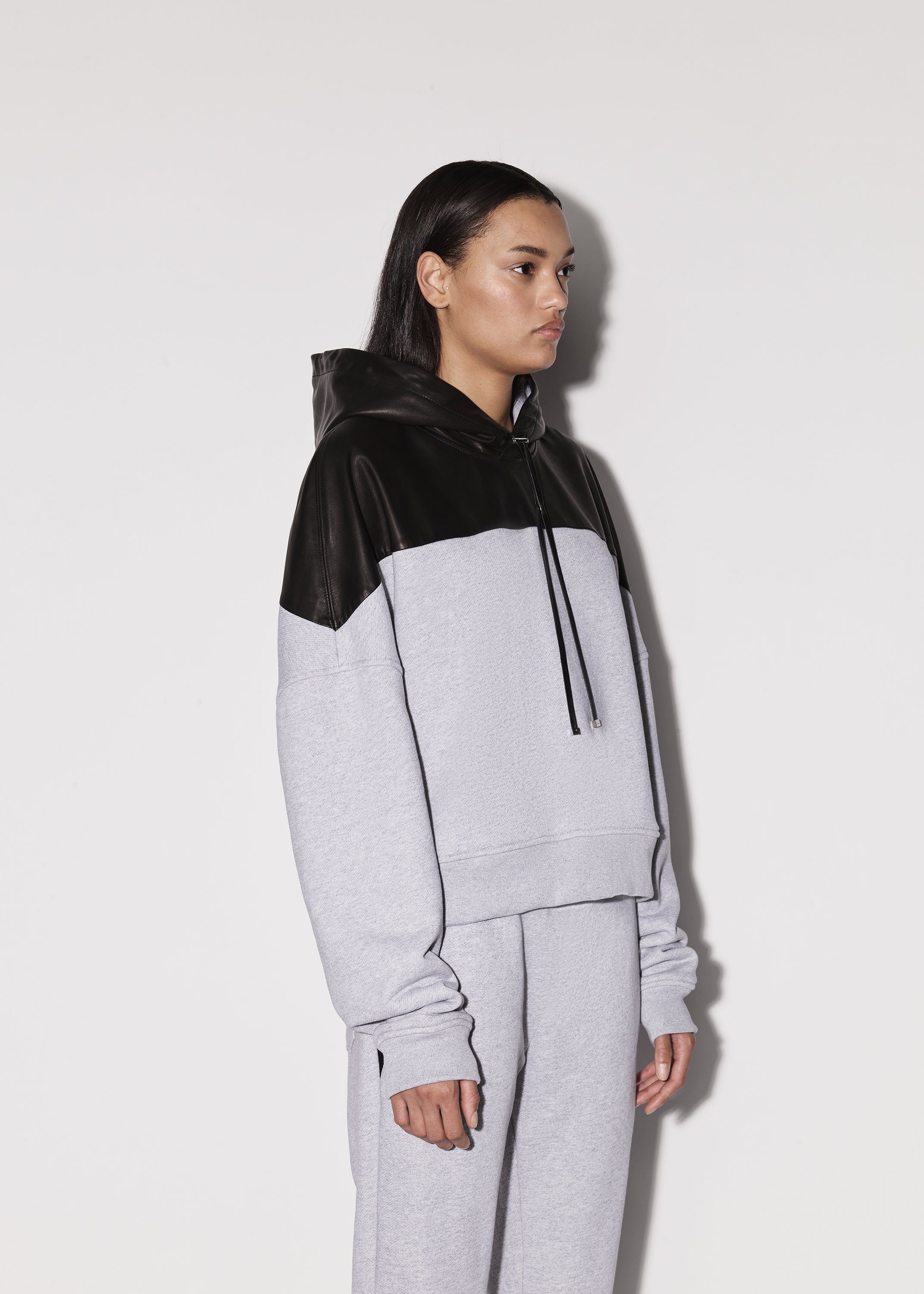 WOMEN - LEATHER HYBRID HOODIE - HEATHER GREY sold by AMIRI product image thumbnail 4