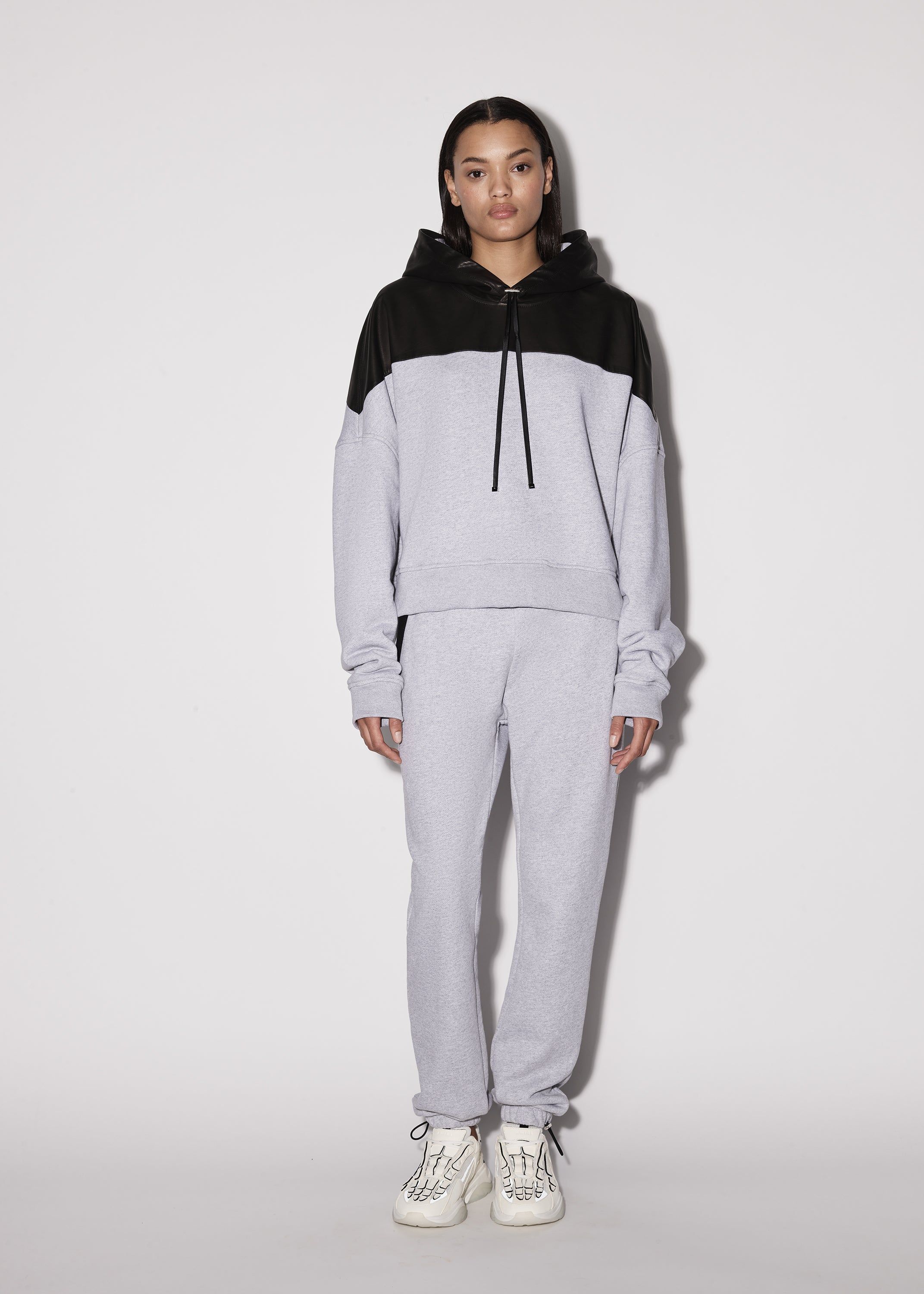 WOMEN - LEATHER HYBRID HOODIE - HEATHER GREY sold by AMIRI product image thumbnail 2