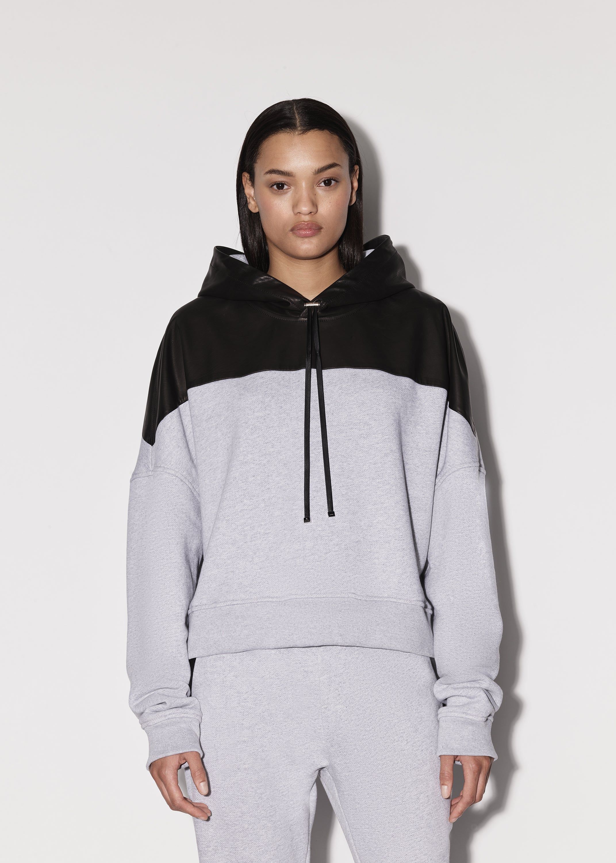 WOMEN - LEATHER HYBRID HOODIE - HEATHER GREY sold by AMIRI product image thumbnail 3