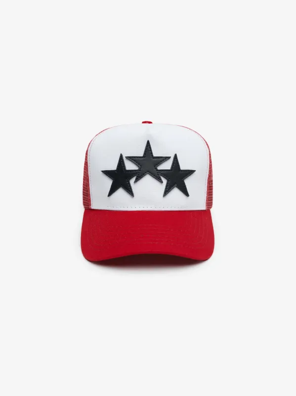 3 STAR COLOR BLOCK TRUCKER HAT - Red / White sold by AMIRI