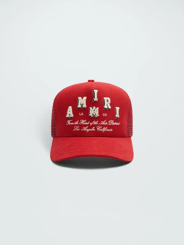 AMIRI VARSITY TRUCKER HAT - RED sold by AMIRI