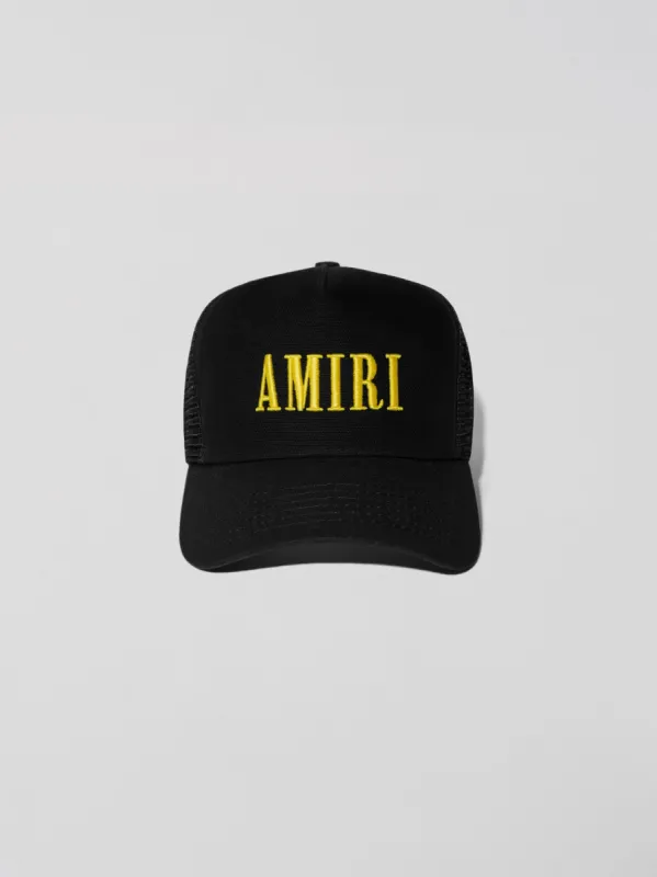 AMIRI CORE LOGO TRUCKER HAT - BLACK / YELLOW sold by AMIRI