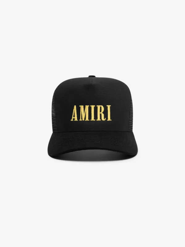 AMIRI CORE LOGO TRUCKER HAT - BLACK / YELLOW sold by AMIRI