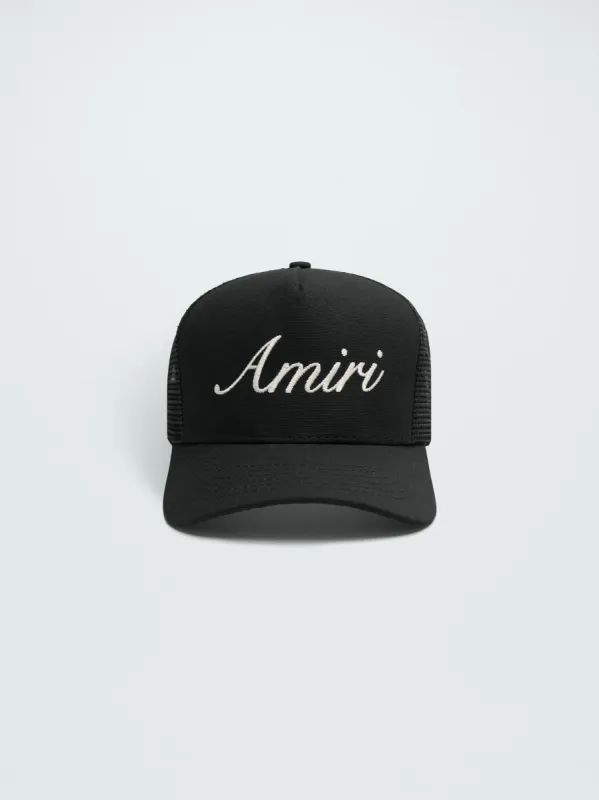 AMIRI SCRIPT TRUCKER HAT - BLACK sold by AMIRI
