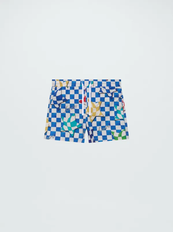 KIDS - CHECKERED SWIM TRUNK - BLUE sold by AMIRI