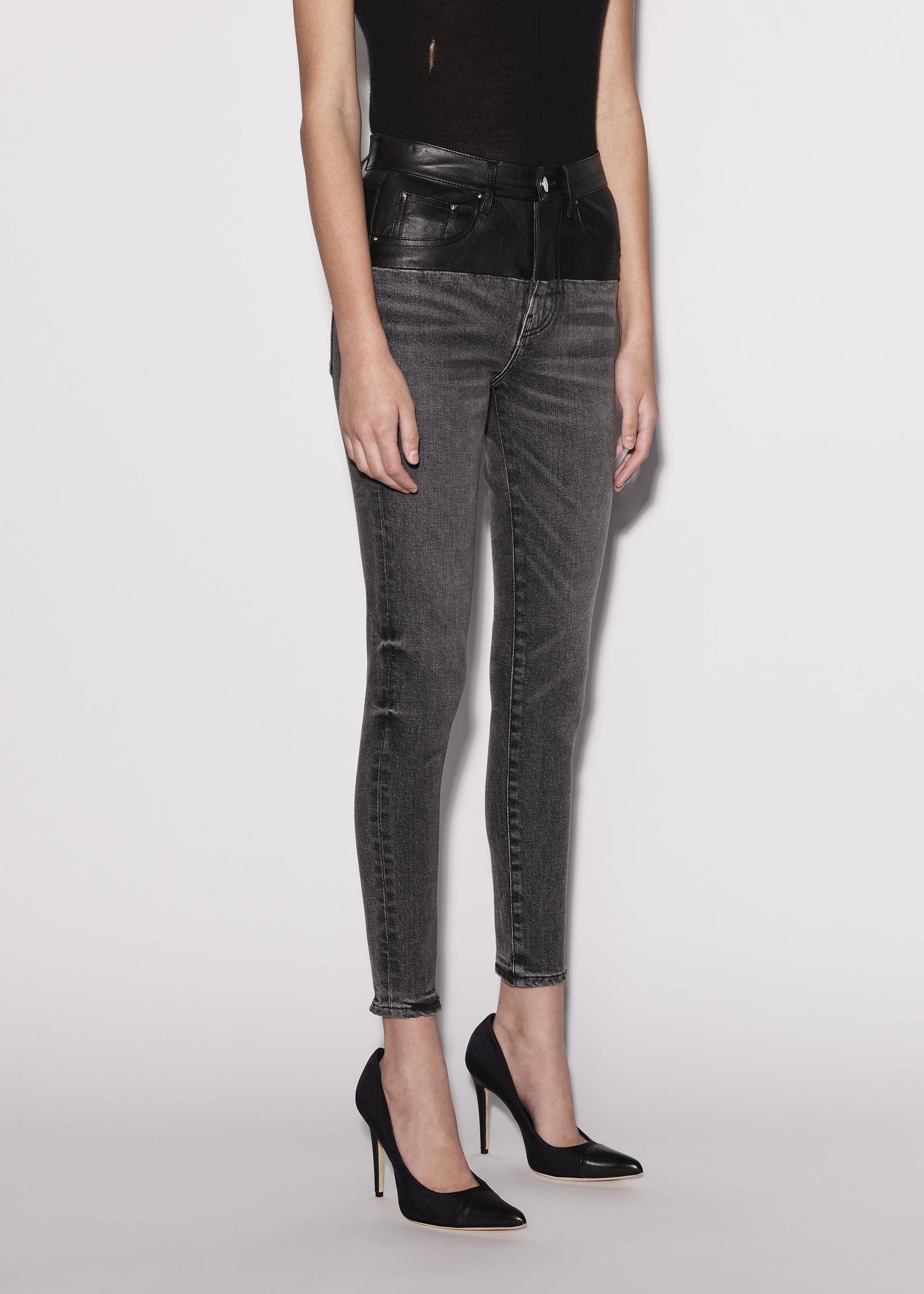 WOMEN - LEATHER CONTRAST SKINNY JEAN - AGED BLACK / BLACK sold by AMIRI product image thumbnail 4