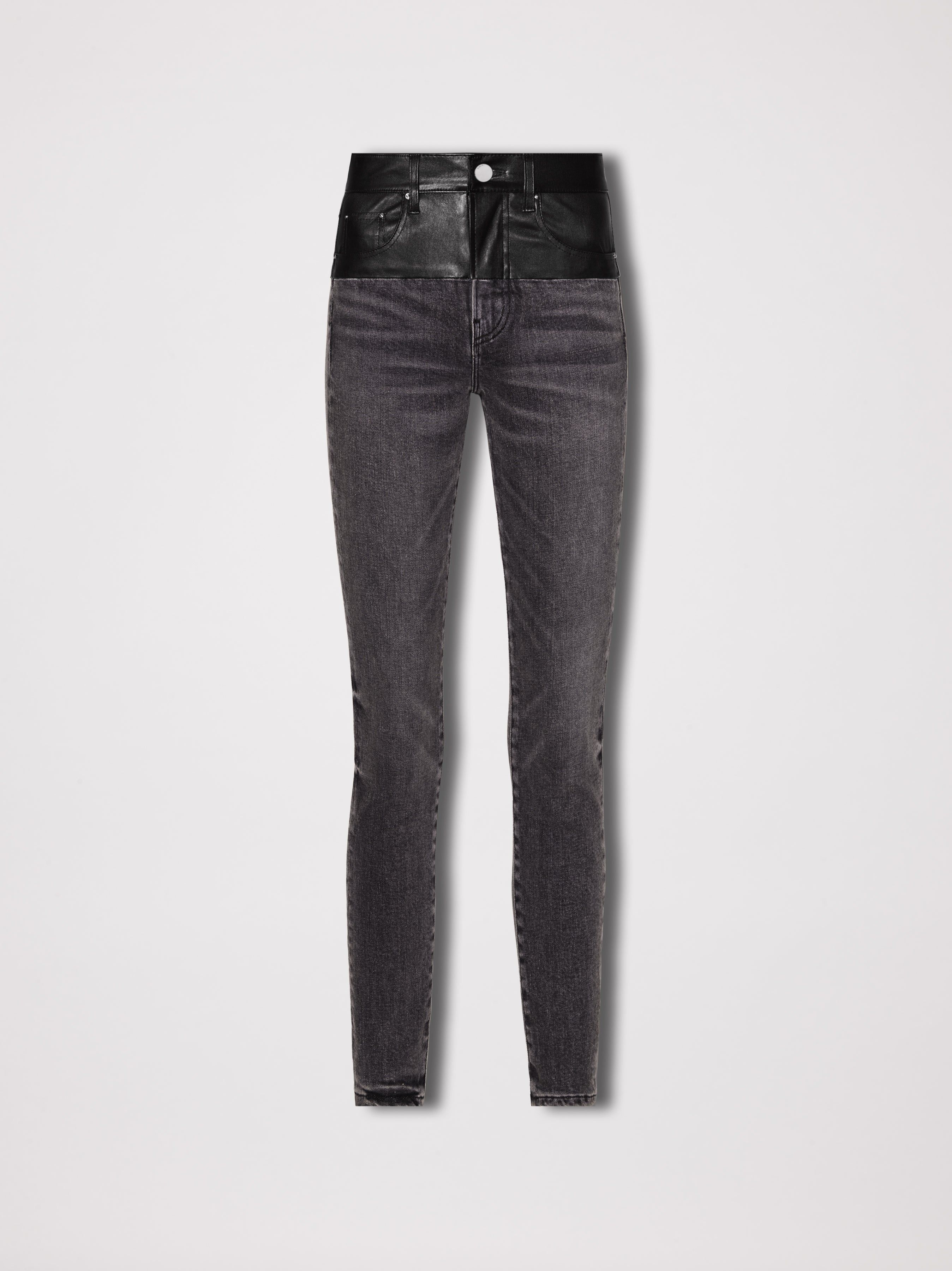 WOMEN - LEATHER CONTRAST SKINNY JEAN - AGED BLACK / BLACK sold by AMIRI