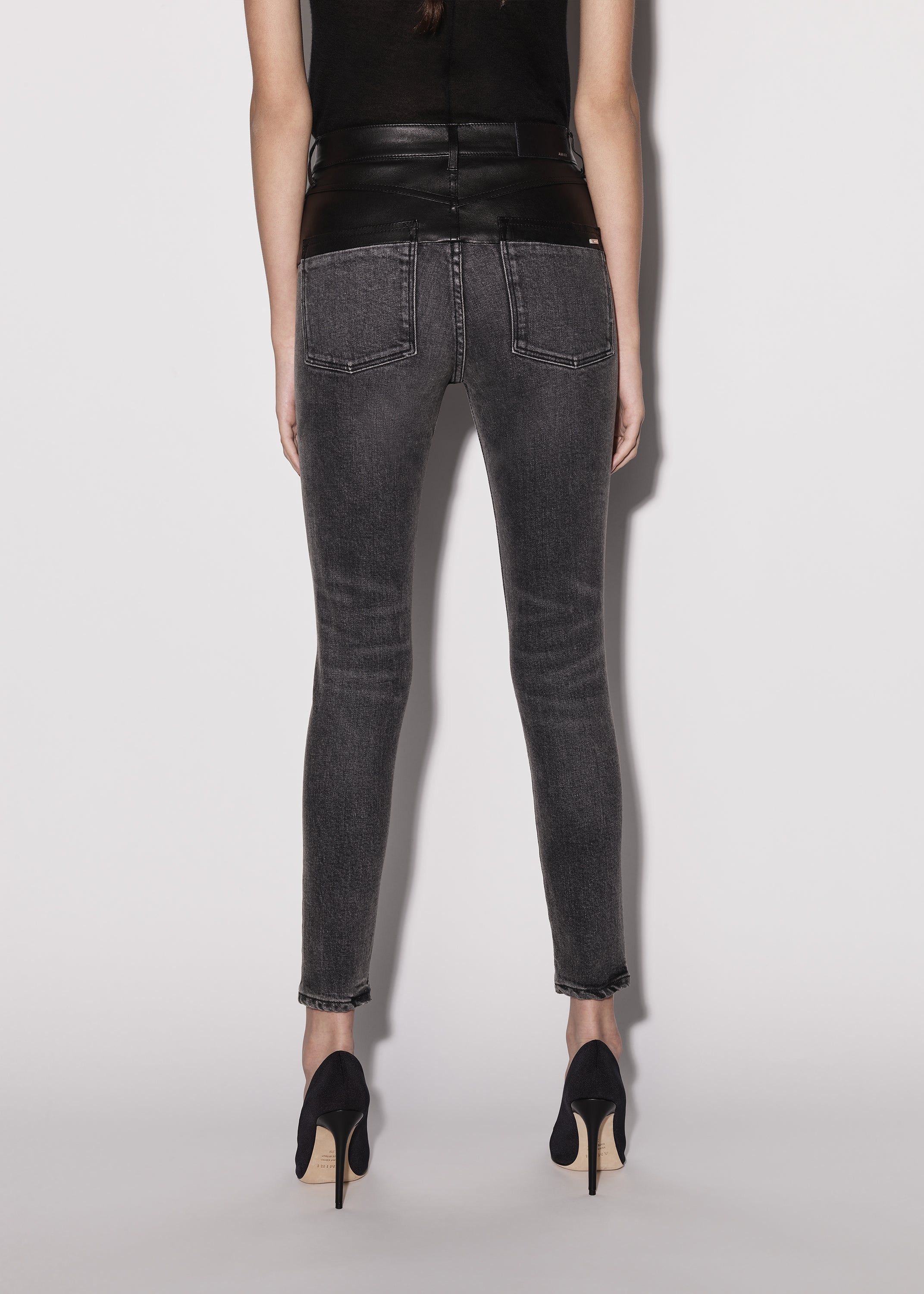 WOMEN - LEATHER CONTRAST SKINNY JEAN - AGED BLACK / BLACK sold by AMIRI product image thumbnail 5