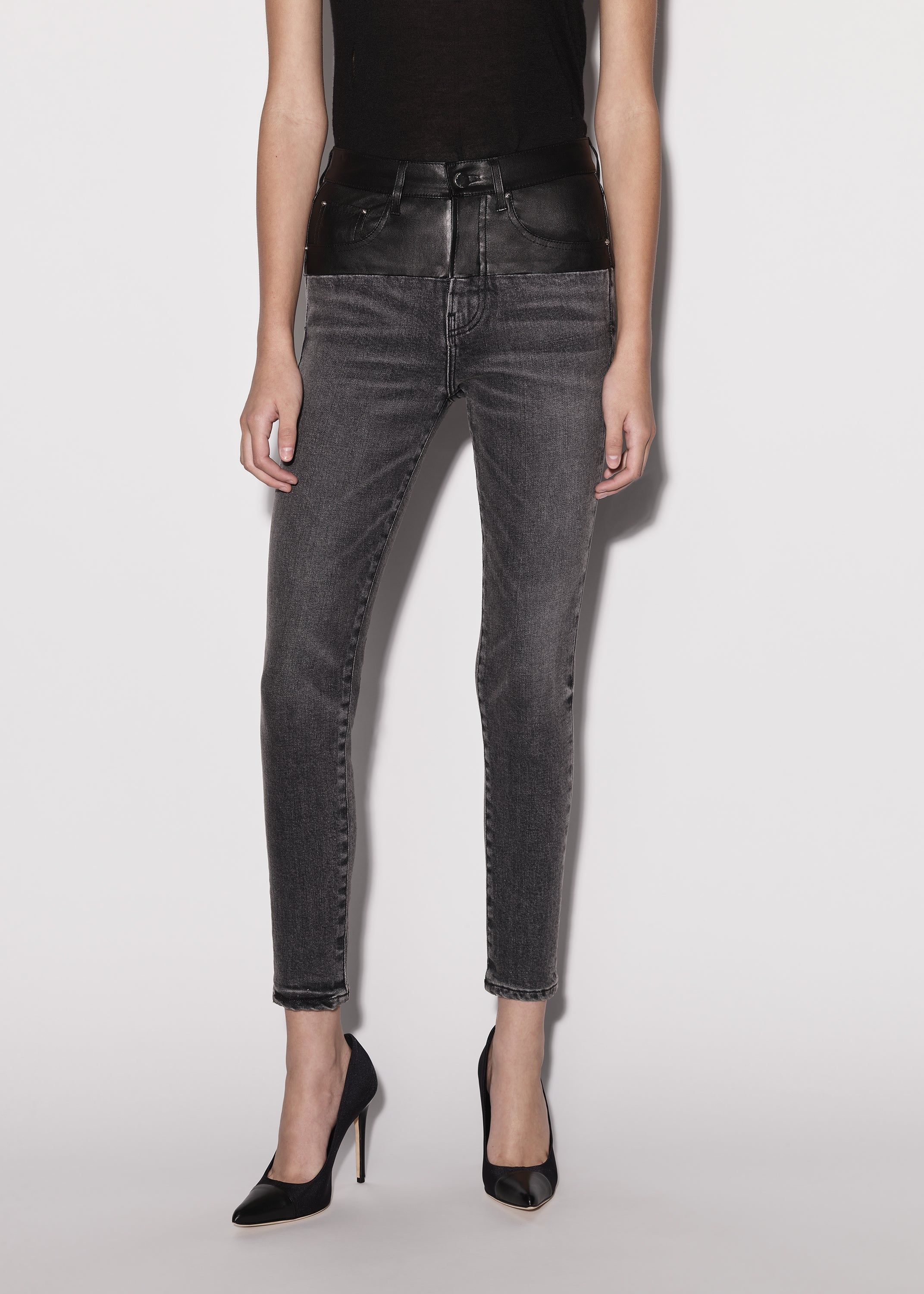 WOMEN - LEATHER CONTRAST SKINNY JEAN - AGED BLACK / BLACK sold by AMIRI product image thumbnail 3