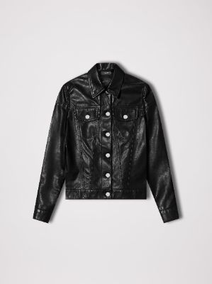 WOMEN - LEATHER STRONG SHOULDER TRUCKER JACKET - BLACK sold by AMIRI