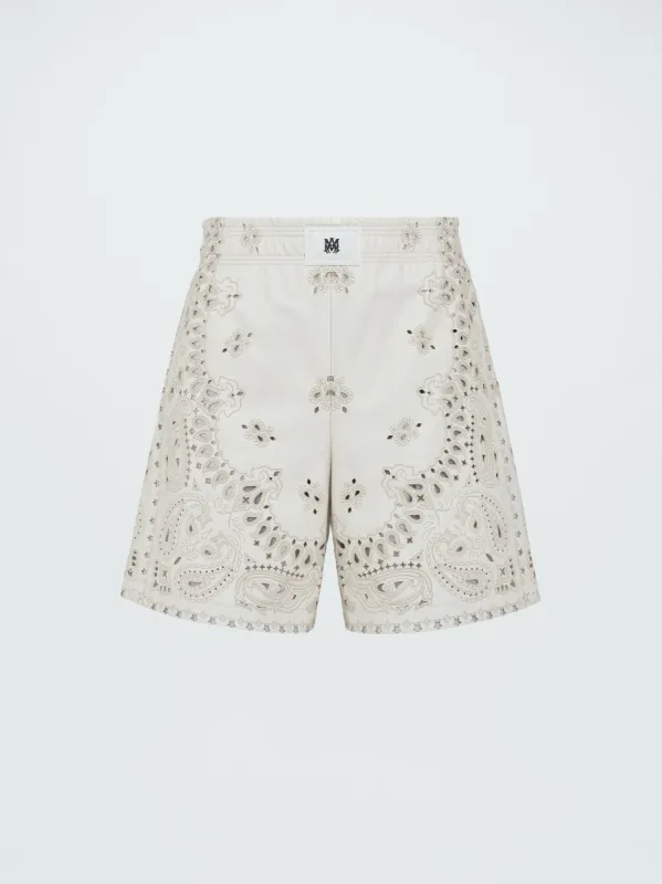 WOMEN - LEATHER BANDANA BOXER SHORT - ALABASTER sold by AMIRI
