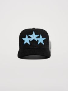THREE STAR TRUCKER - BLACK_CAROLINA BLUE sold by AMIRI