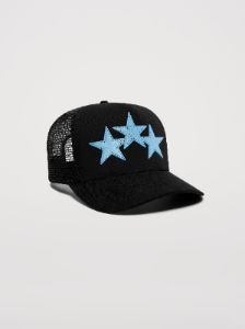 THREE STAR TRUCKER - BLACK_CAROLINA BLUE sold by AMIRI