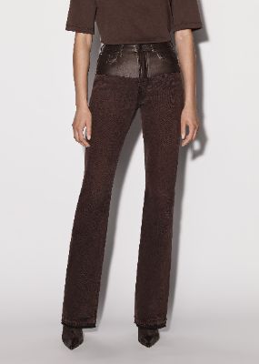 WOMEN - LEATHER HYBRID BOOTLEG JEAN - BROWN made by AMIRI