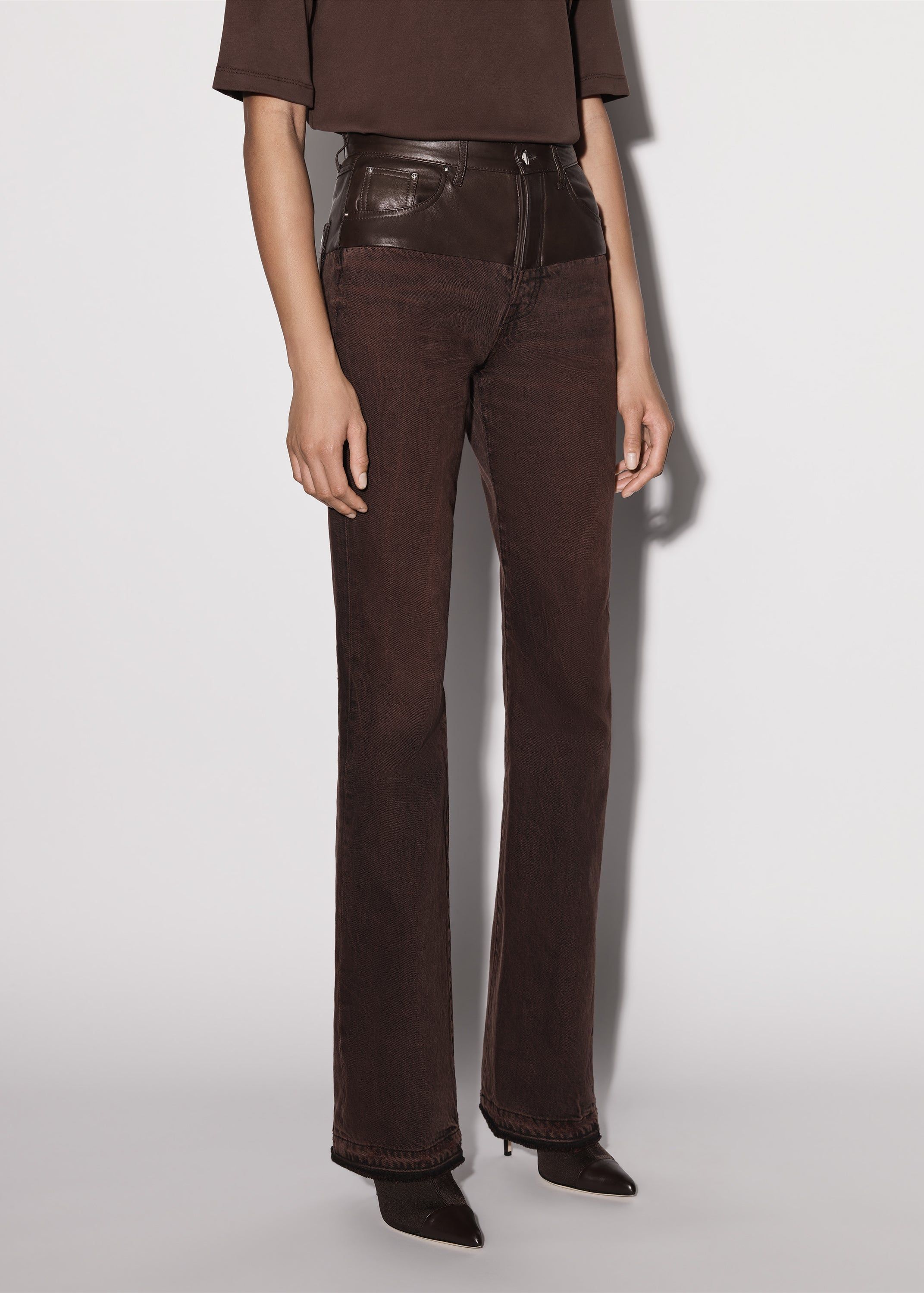 WOMEN - LEATHER HYBRID BOOTLEG JEAN - BROWN sold by AMIRI product image thumbnail 5