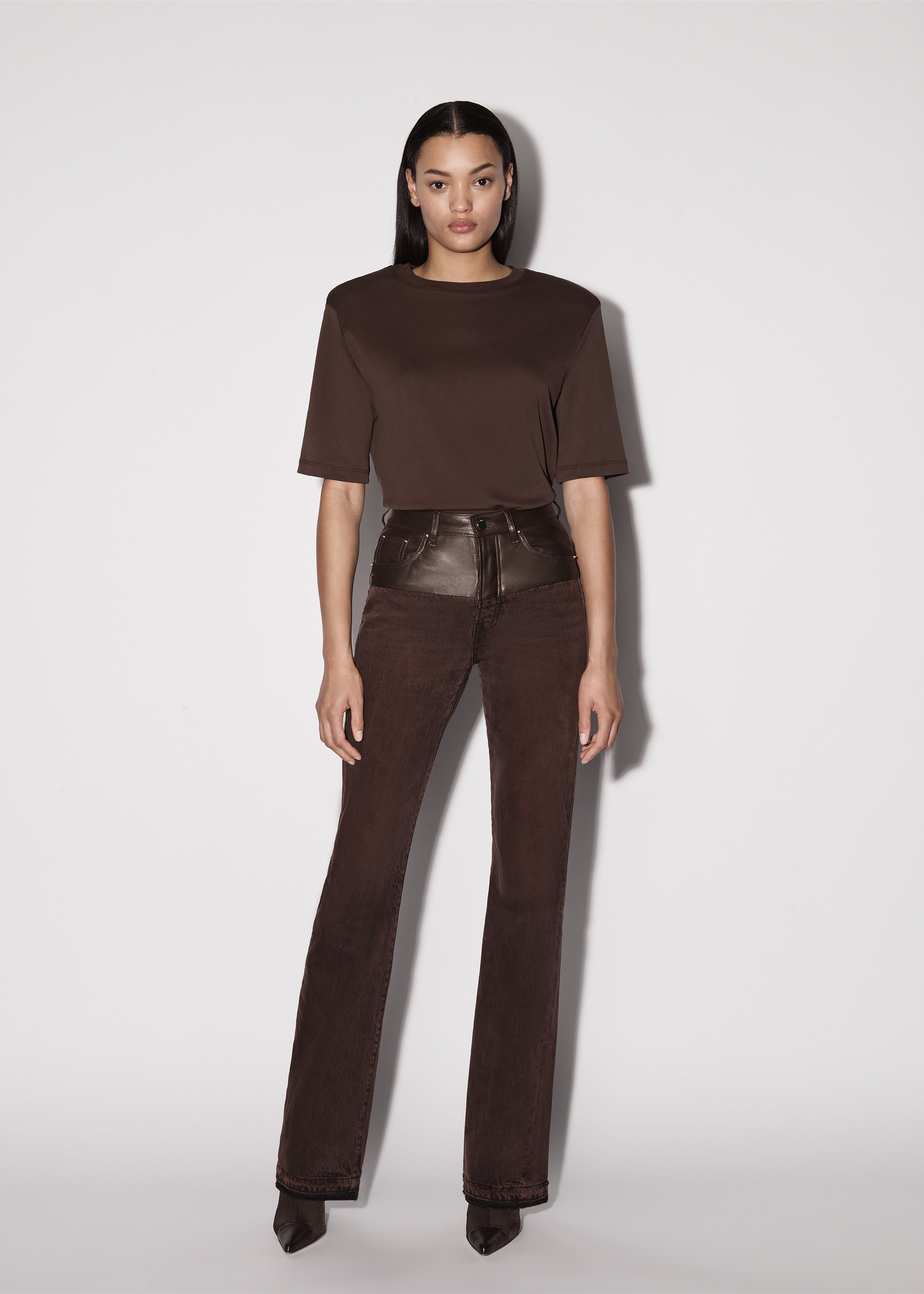 WOMEN - LEATHER HYBRID BOOTLEG JEAN - BROWN sold by AMIRI product image thumbnail 3