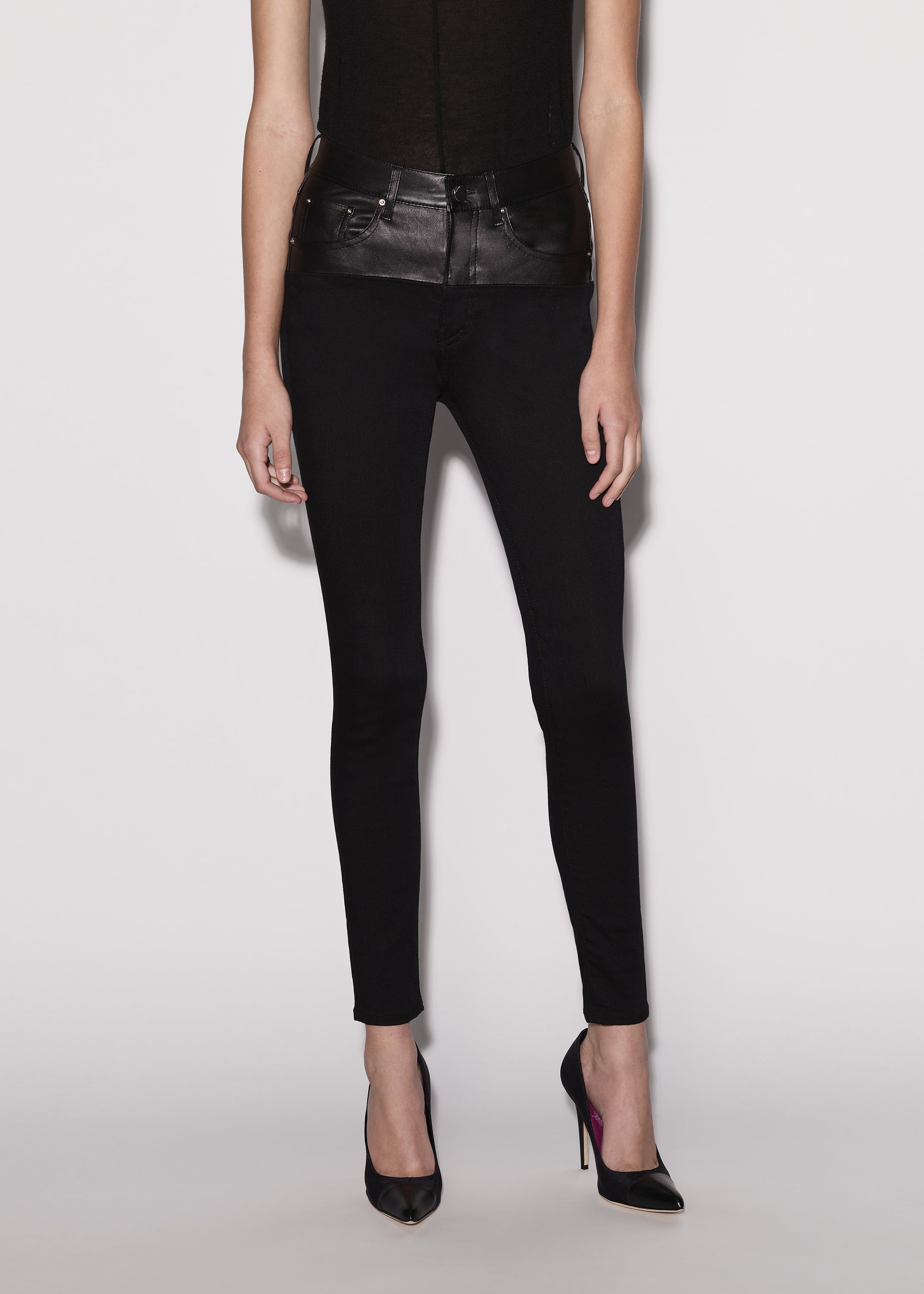 WOMEN - LEATHER CONTRAST SKINNY JEAN - BLACK sold by AMIRI product image thumbnail 3