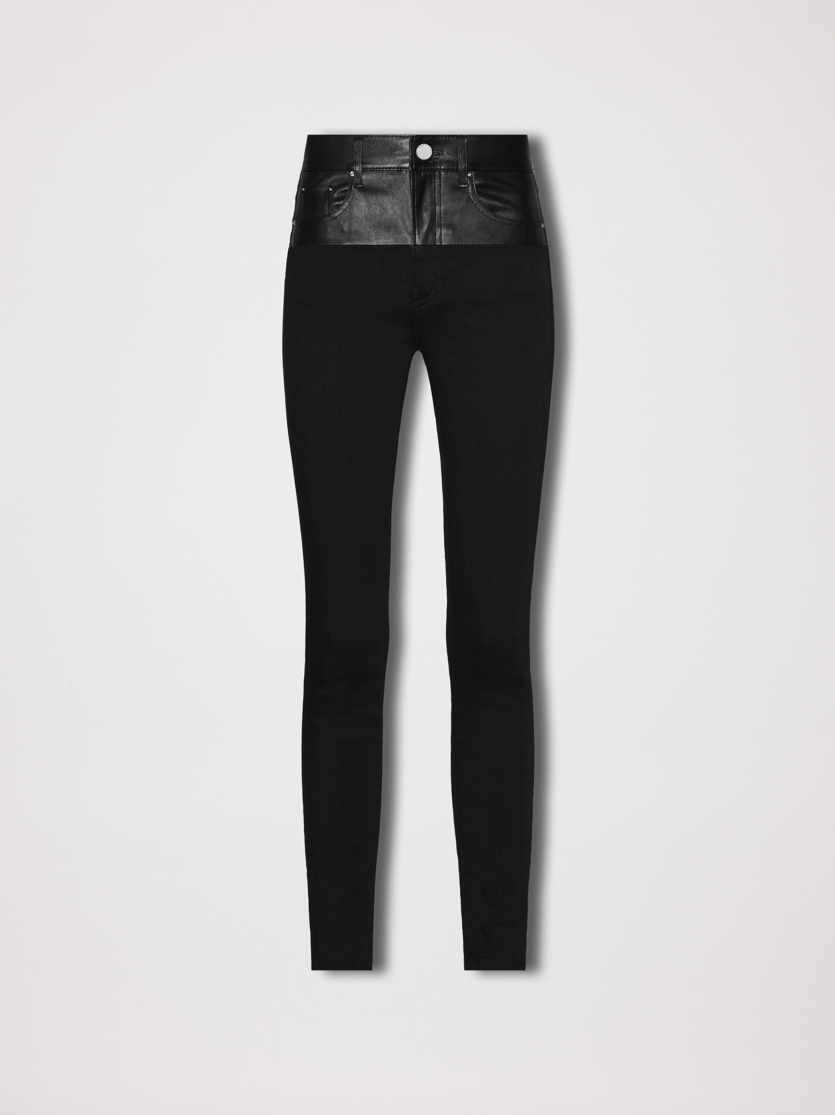 WOMEN - LEATHER CONTRAST SKINNY JEAN - BLACK sold by AMIRI