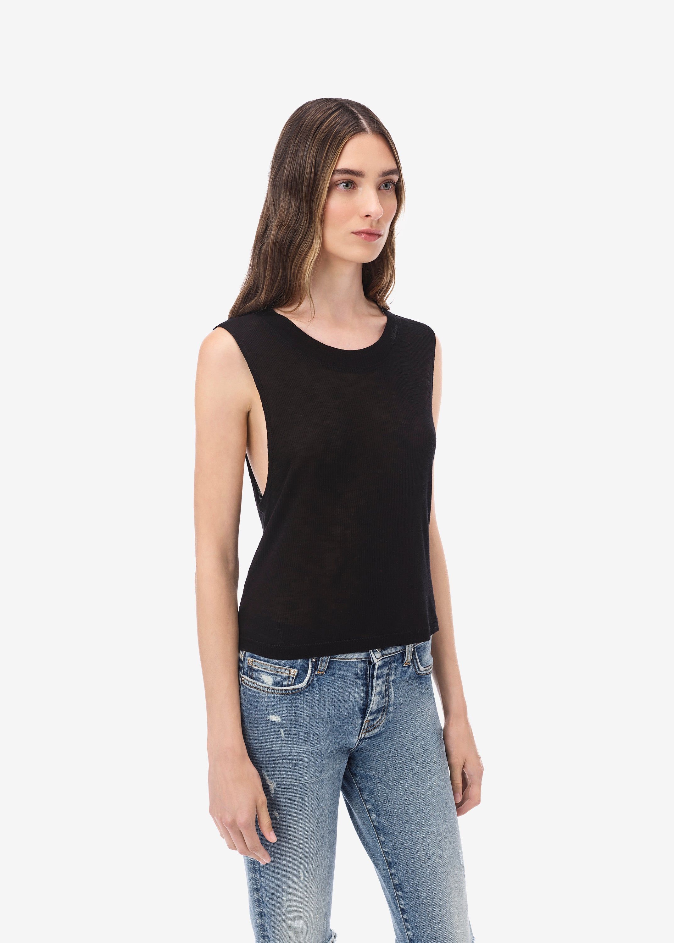 WOMEN - RIBBED CROP MUSCLE JERSEY TANK - BLACK sold by AMIRI product image thumbnail 3