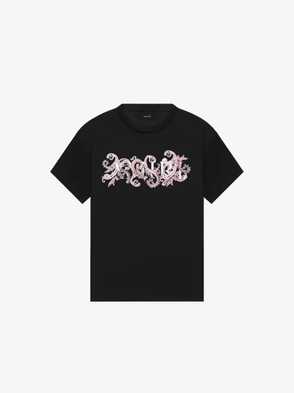 PAISLEY ALL OVER LOGO TEE - BLACK / RED sold by AMIRI