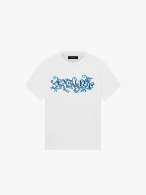 PAISLEY ALL OVER LOGO TEE - WHITE / BLUE sold by AMIRI