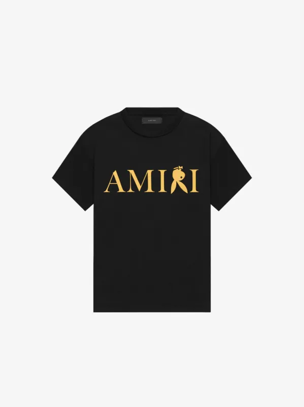 REVERSE PLAYBOY BUNNY TEE - BLACK / GOLD made by AMIRI