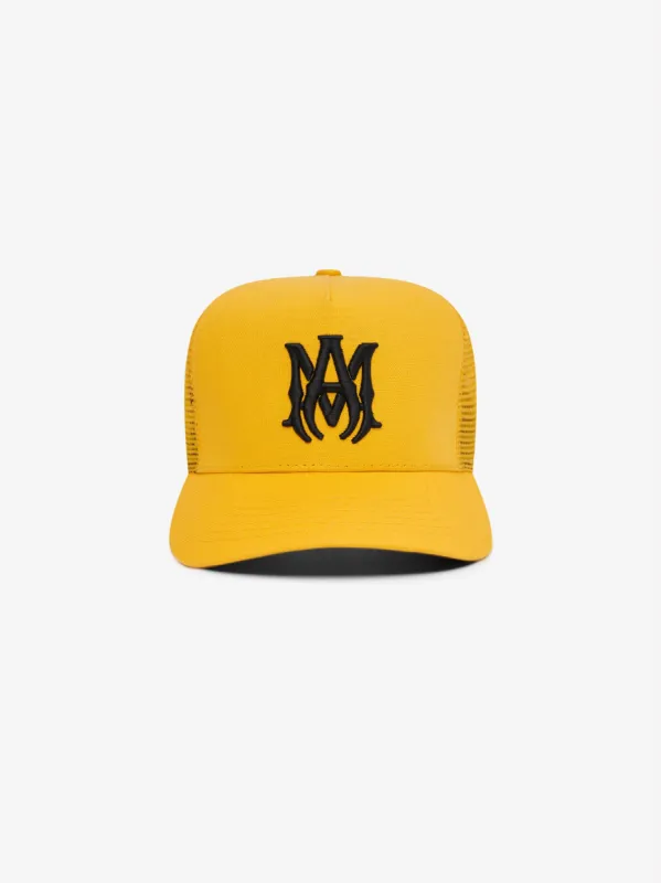 M.A. LOGO TRUCKER HAT - YELLOW / BLACK sold by AMIRI
