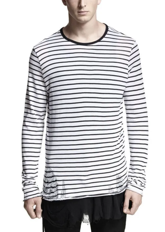 Long Sleeve Cashmere Stripe Tee White/Black sold by AMIRI