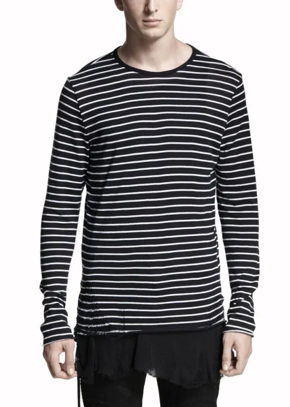 Long Sleeve Cashmere Stripe Tee Black/White sold by AMIRI