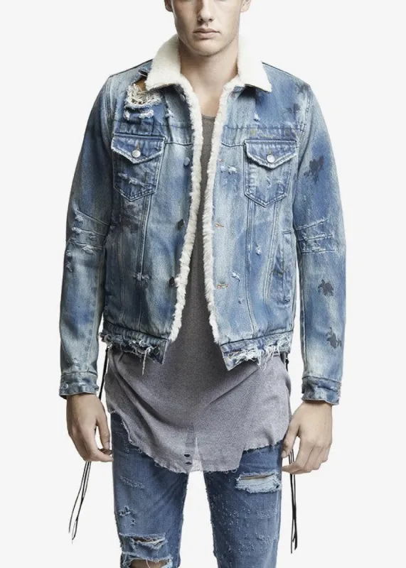 Shearling Trucker Jacket Med Indigo sold by AMIRI