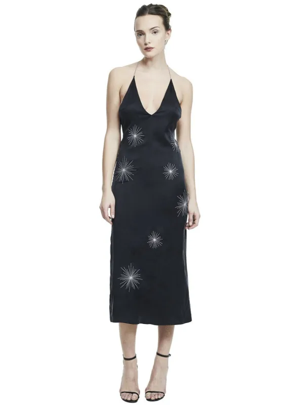 DEEP V STARBURST DRESS BLACK made by AMIRI