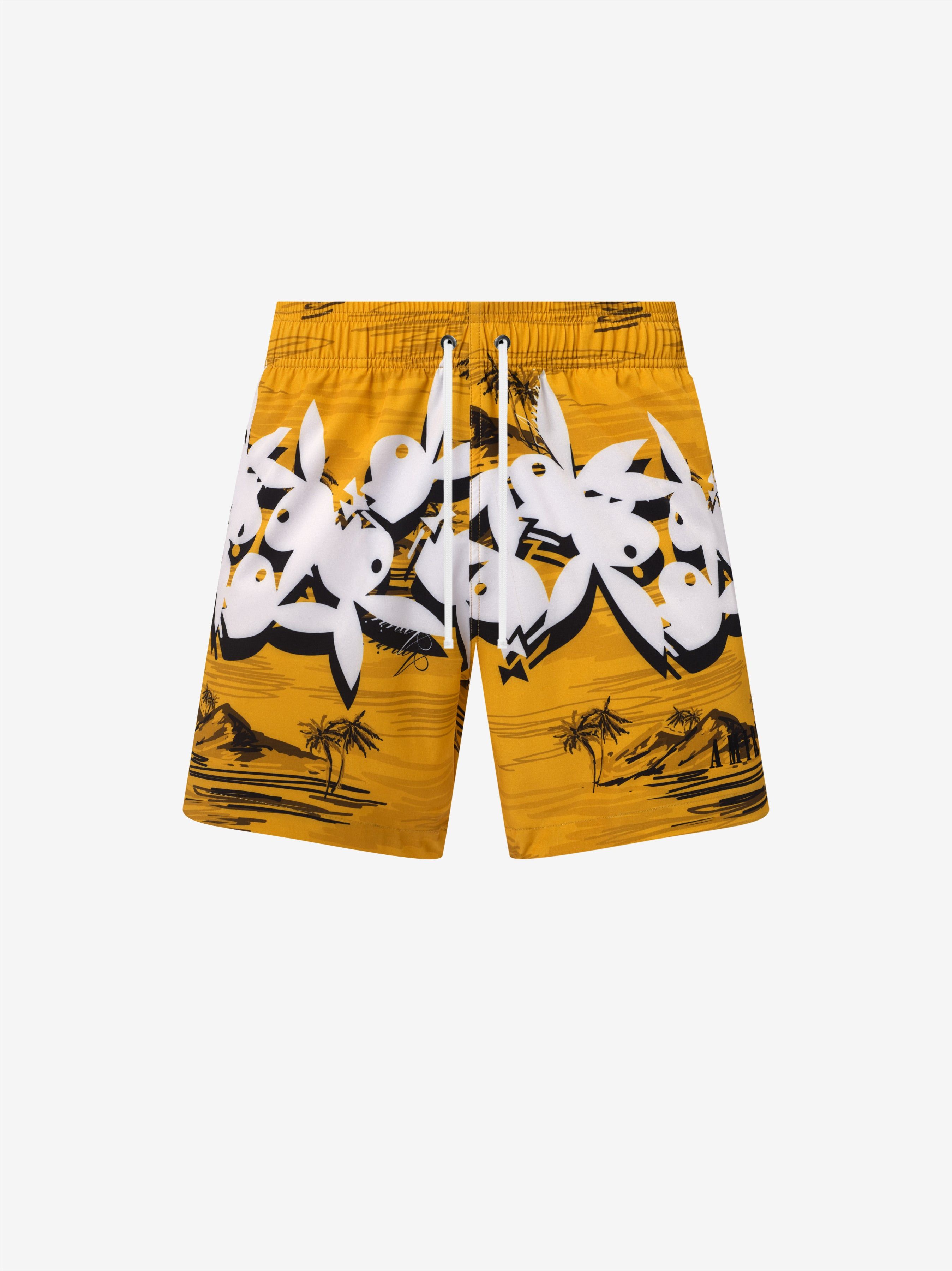 PLAYBOY HAWAIIAN SWIM TRUNKS - GOLD sold by AMIRI