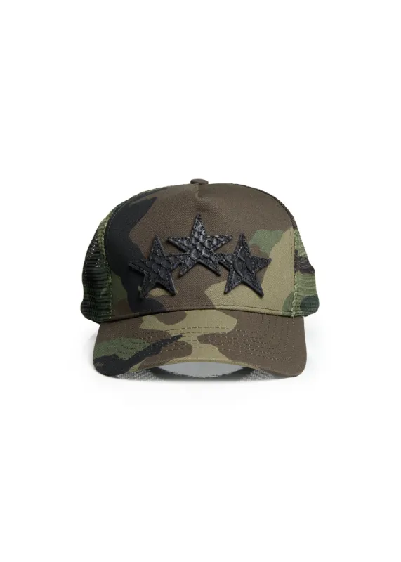 STAR TRUCKER HAT CAMO/BLACK sold by AMIRI