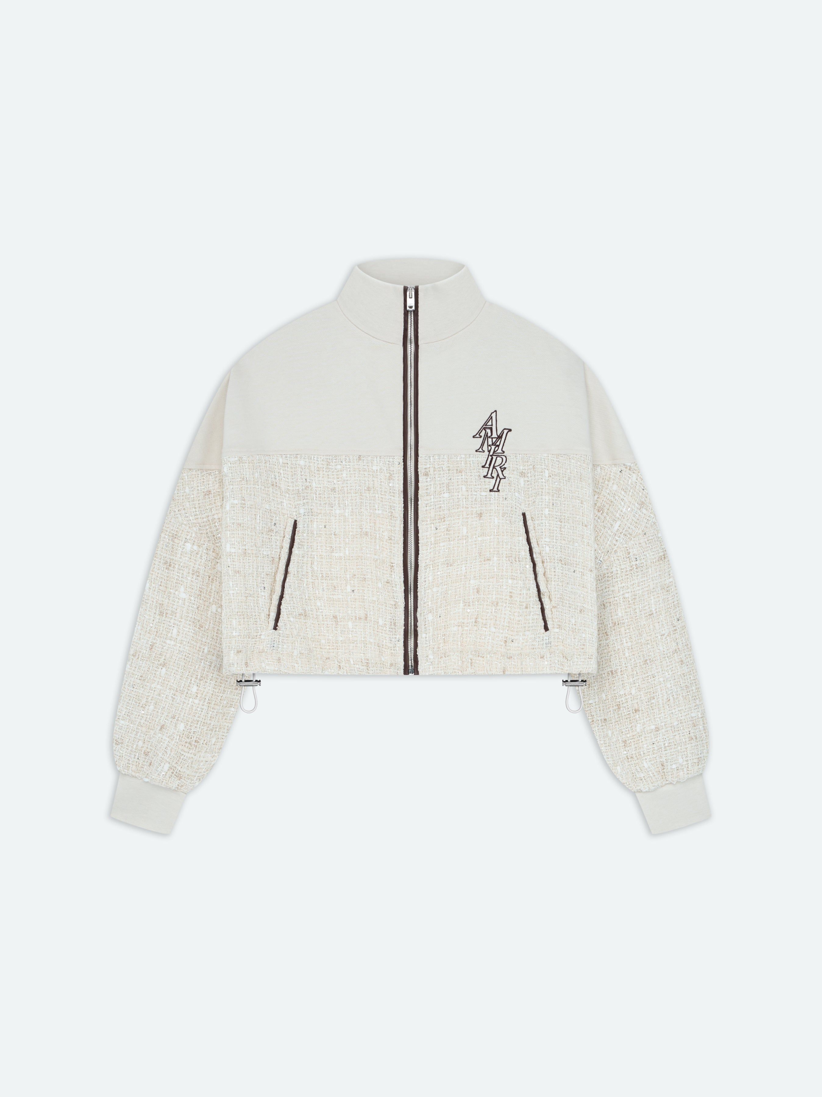 WOMEN - BOUCLE HYBRID TRACK JACKET - Alabaster sold by AMIRI
