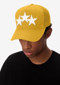 3 STAR TRUCKER HAT - YELLOW / WHITE sold by AMIRI
