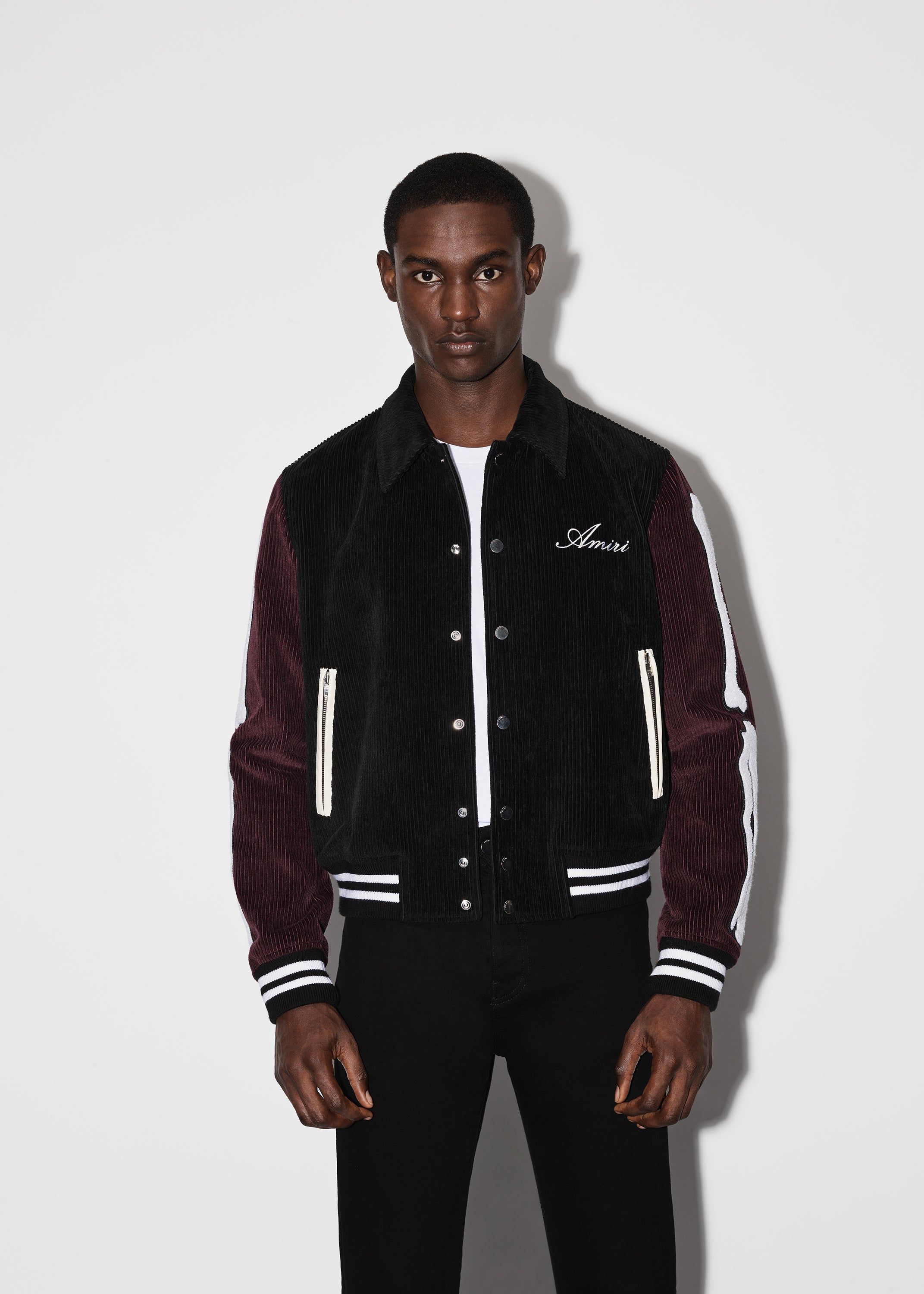 Amiri Burgundy Velvet Bomber Jacket Mens AMIRI Panelled Corduroy