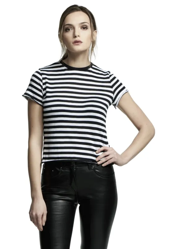 CLASSIC STRIPE CASHMERE TEE BLACK/WHITE sold by AMIRI