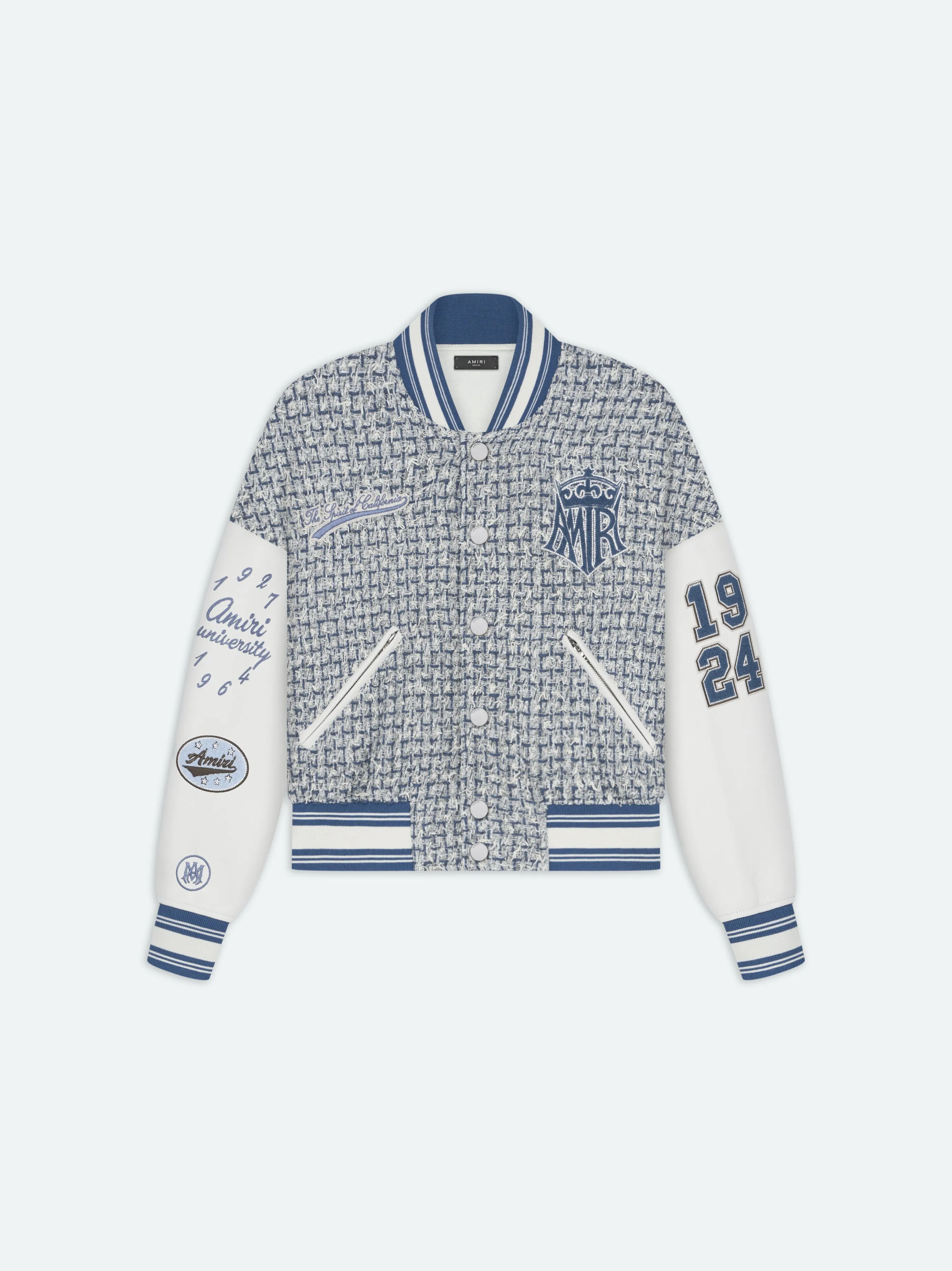 WOMEN - BOUCLE VARSITY JACKET - Ashley Blue sold by AMIRI