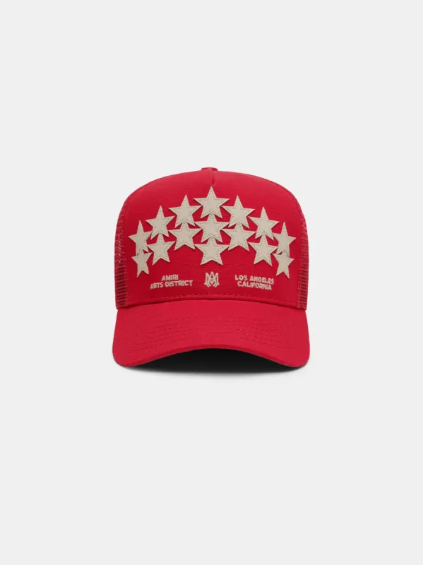 STARS TRUCKER HAT - Red sold by AMIRI