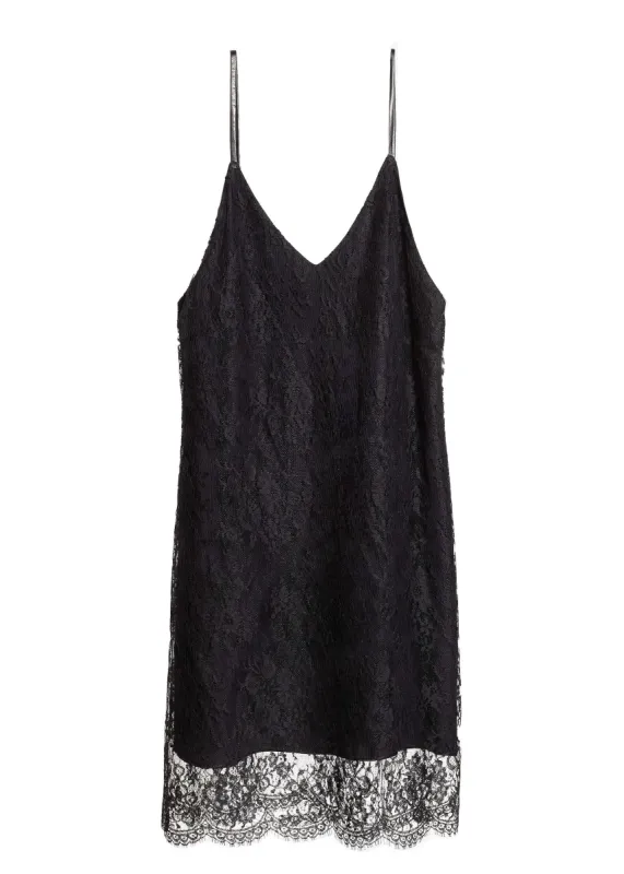 Lace Slip Dress Black sold by AMIRI