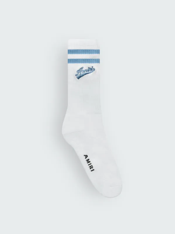 AMIRI VARSITY SCRIPT SOCK - WHITE BABY BLUE made by AMIRI